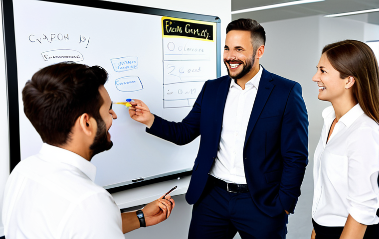 Collaborative Brainstorming Session**

"A bright and modern office space. Four colleagues, fully clothed in professional attire, are enthusiastically engaged in a brainstorming session around a whiteboard filled with ideas. Smiles and positive body language are evident. The atmosphere is collaborative and energetic. Safe for work, appropriate content, modest clothing, perfect anatomy, natural proportions, professional, high-quality rendering, family-friendly."

**