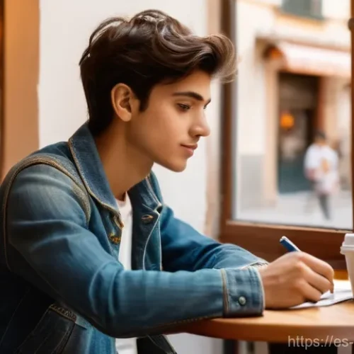 영화 감독 준비 과정 - A young, diverse filmmaker, gender-neutral, is deeply absorbed in writing a script in a quaint, sun-...