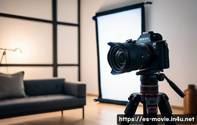 영화 제작 장비 리뷰 - A professional photography and videography studio setup featuring a modern mirrorless camera like th...